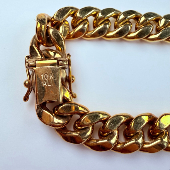 10k Solid Yellow Gold Miami Cuban Link Chain 9.5mm Vintage Men’s Bracelet 8.5" - Picture 3 of 7